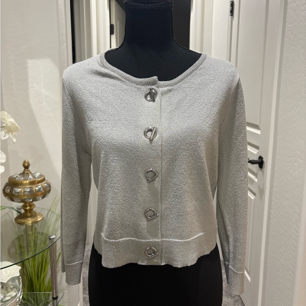 Calvin Klein Light Gray Button-Front Knit Cardigan